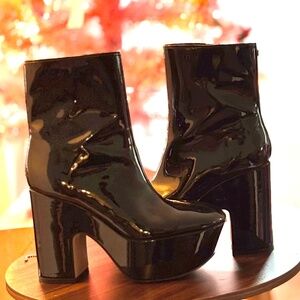 New Sam Edelman Circus NY Syn Shiny Black Patent Leather 5” Boots 2.5” Platform